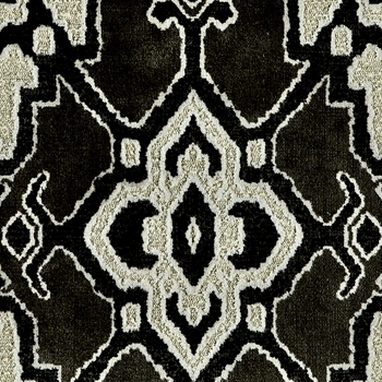 Chenille Jacquard - Aziza Black & White - 56IN,  45 % Cotton, 37% Viscose, 18% Poly.  Repeat 17.5V / 13H, 100K DR. Average roll size 20YD.