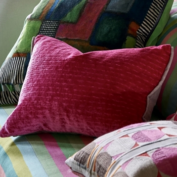 Designers Guild Cushion - Mazarin Fuchsia Cut Velvet 16x12in. Luxurious Down Insert.