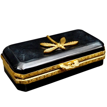 Box - Dragonfly - Black & Gold Check 8x3x2in