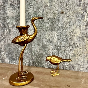 Candlestick - Gold Crane Bird for Taper or Tea Light 6x4x11in