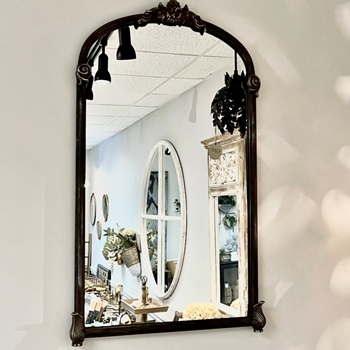 17W/30H Mirror - Dome Old Word Black Cast Iron