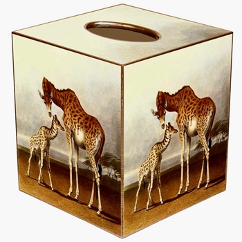 Tissue Box 5in Cube - Decoupage Mache Giraffes 5.5in