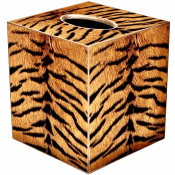 Tissue Box 5in Cube - Decoupage Tiger Stripes 5.5in