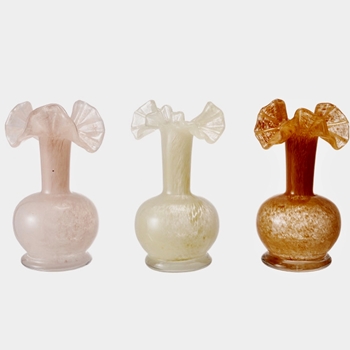 Vase - Bud Ruffled Glass 4x8in Asst 3 Colours Sold Individually
