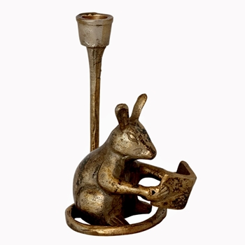 Candlestick - Reading Mouse Gold Finish 4x7in