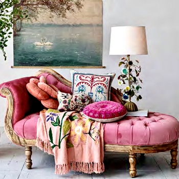 Chaise - Pink Velvet on Hardwood Frame 78x32x34in