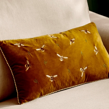 Cushion - Ramble Bees  Embr Velvet 20x12in- Feather Rich Insert