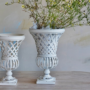 Vase - Urn Woven Metal Antique White 11x17in