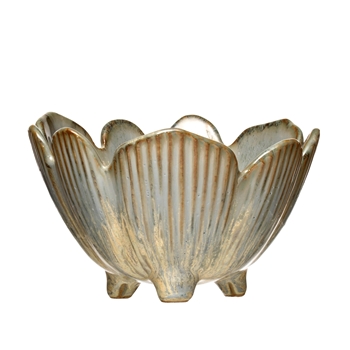 Bowl - Flower Ceramic Oyster Glaze footed 5in