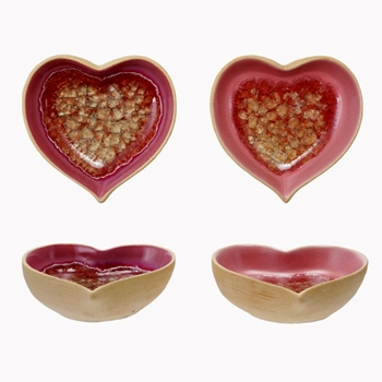 Bowl - Heart Shaped Pink Glazed Ceramic 3.74in