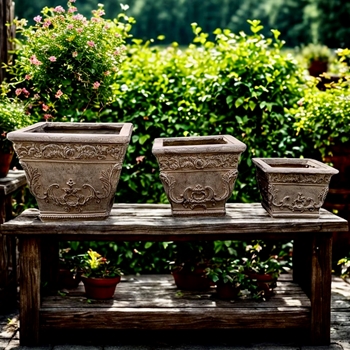 Planter Set of 3 - Acanthus Mocha Resin LG -18x15, MD 15x12, SM 13x9IN
