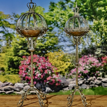Terrarium Set2 Domme Tall - Gold Powder Coated Iron W Curved Glass 51 & 55in