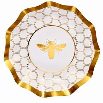 Paper Plate Bee White Gold Desert 6.5in PK8