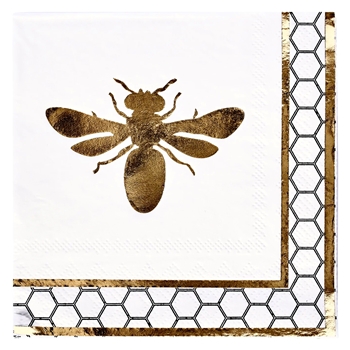 Paper Napkin Bee Honeycomb Cocktail 5in 20pk