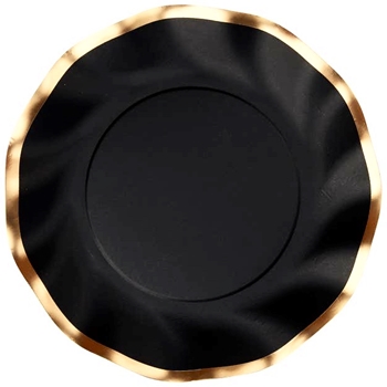 Paper Plate Black Wavy Gold Rim 10in PK8