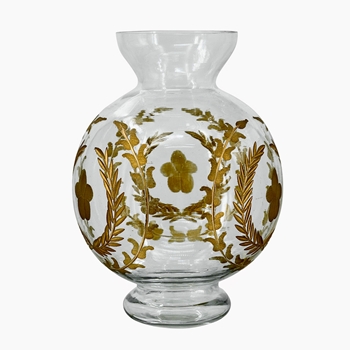 Vase - Glass Globe Gold Motif 6x9in