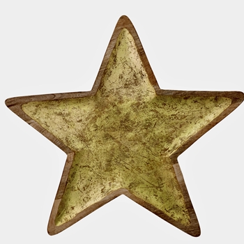 Tray - Star Shaped Gold Finished Mango Wood 18in