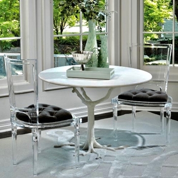 Dining Table - Faux Bois White Carrara Marble 42RND/29H