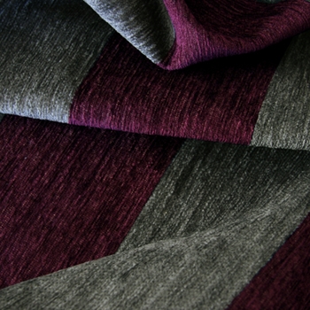 Chenille Stripe - Mardigras Aubergine Pewter,  56in, 73% Rayon, 27% Polyester, 4.5in Horizontal Railroad