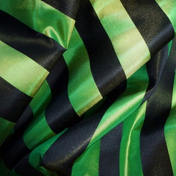 Silk Satin Stripe - Peridot Black 1.25 IN - 100% Silk, 54in, Vertical up the roll. Dry Clean Only, Do not expose to sunlight.