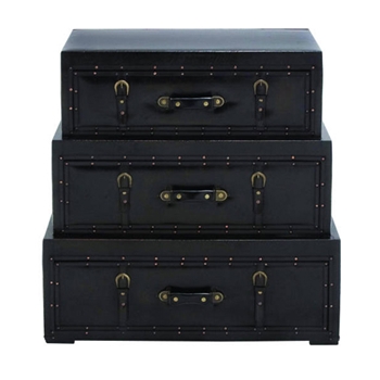 Dresser - Leather Suitcase 3 Drawer 32W/32H Black