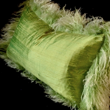Tibet Fur Kiwi with Dupioni Peridot Silk Reverse Cushion 24W/12H