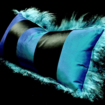Tibet Fur Teal & Teal Silk Taffeta 4.5in Stripe Cushion 24W/12H
