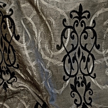 Silk Embroidered - Tuileries Pewter Metal - 100% Dupioni Silk, 54in, Repeat 25H x 30V. Dry Clean Only, Do not expose to Sunlight.