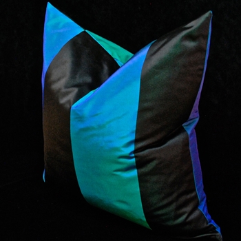Silk Taffeta Stripe 4.5 in Teal Black Cushion 18SQ