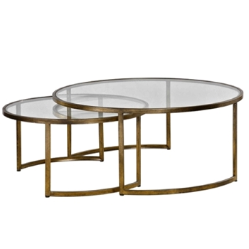 Coffee Table - Rhea Nest Set2 42in Round 18H Bronze/Glass