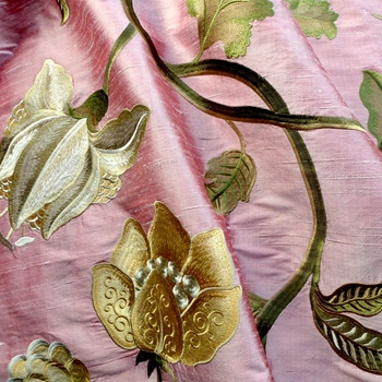 Silk Embroidered - Magnolia Blush Pink Bronze - 100% Silk Dupioni, 54in, Repeat 30V x 25H, Dry Clean Only, Do not expose to sunlight. Matching Solid - 214150.