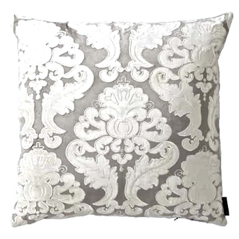 Lili Alessandra - Versailles Silver & Ivory Velvet Damask Cushion 24SQ