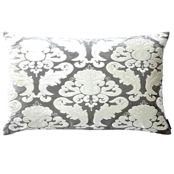 Lili Alessandra - Versailles Silver & Ivory Velvet Damask Cushion 36X20