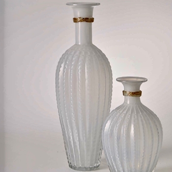 Vase - Gilded Collar Bottle White Glass 7W/19H