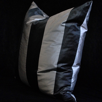 Silk Taffeta Stripe 4.5in Black Pewter Euro Cushion 26SQ