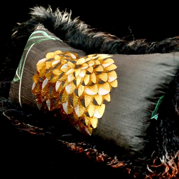 Tibet Fur Safari with Silk Sable Dupioni Embroidered Chrysanthemum Saffron Reverse Cushion 24W/12H