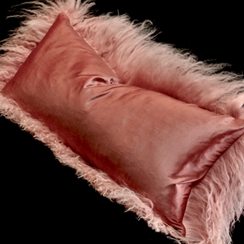 Tibet Fur Blossom with Salmon Silk Shantung Reverse Cushion 24x12