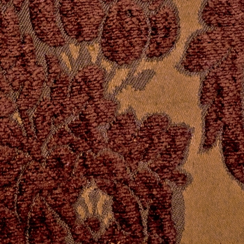 Chenille Jacquard - Perricone Saddle Rust Damask - 54In, 73% Rayon, 27% Polyester, 27V Repeat, Pre-laundered at mill.  Easy care machine washable.