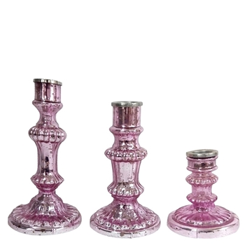 Candle Holder Taper - Pink Mercury Glass asst 5-9in