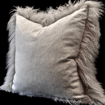 Tibet Fur Silver with Germain Flax Linen Reverse Cushion 24X24 Euro