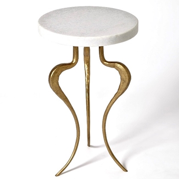 Accent Table - Silhouette White Marble Gold Leg 13W/20H