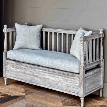 Bench - Foyer with Storage - Solid Oak W Linen 53W/20D/35H