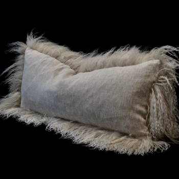 Tibet Fur Silver with Flax St Germain Linen Reverse Cushion 24W/12H