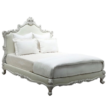 Bed - OLY Margaret King Antique White/White Leather 88W/86L/63H