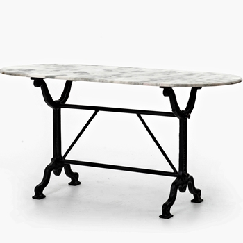 Bistro Table Ava Desk Console Cast Iron White Carrara Marble 59W/28D/30H