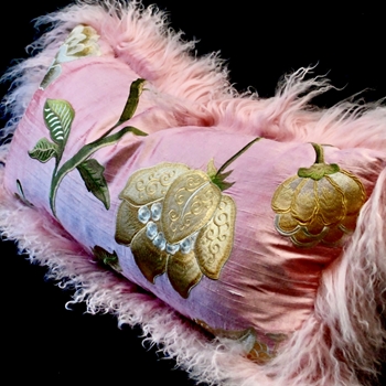 Tibet Fur Blossom with Blush Magnolia Silk Reverse Cushion 24W/12H