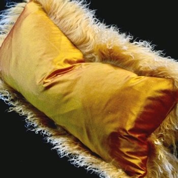 Tibet Fur Yellow with Saffron Shantung Reverse Cushion 24W/12H