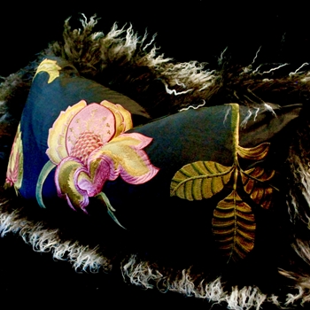 Tibet Fur Sable - Peony Magnolia Embroidered Silk Shantung Reverse Cushion 24W/12H