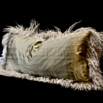 Tibet Fur Silver with Bronze Silk Dupioni Reverse Cushion 24W/12H