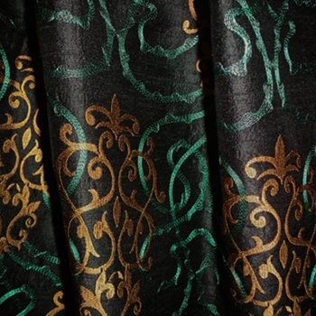 Silk Embroidered - Tuileries Black, Teal, Terracotta  100% Dupioni Silk, 54in, Repeat 25H x 30V. Dry Clean Only, Do not expose to Sunlight.